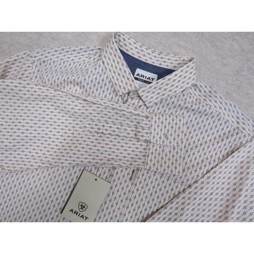Ariat Maverick Modern Slim LS Shirt Off White Geometric Print XXL 10062217 NEW‎